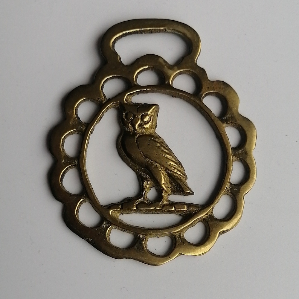 Vintage Horse Brass Owl Medallion Harness Ornament